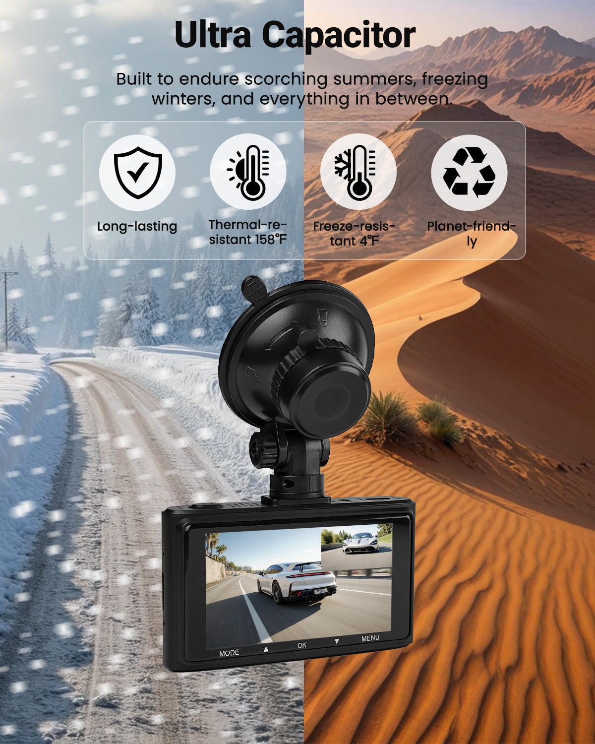 QCONTROL 4K Dash Cam Front and Rear, 4K+1080P Dual Channel Dash Camera for Cars, 5G WiFi Dashcam, Car Dash Cam with 3” IPS Screen, 170° Wide Angle, Night Vision, Parking Mode, G-Sensor, 64GB Card