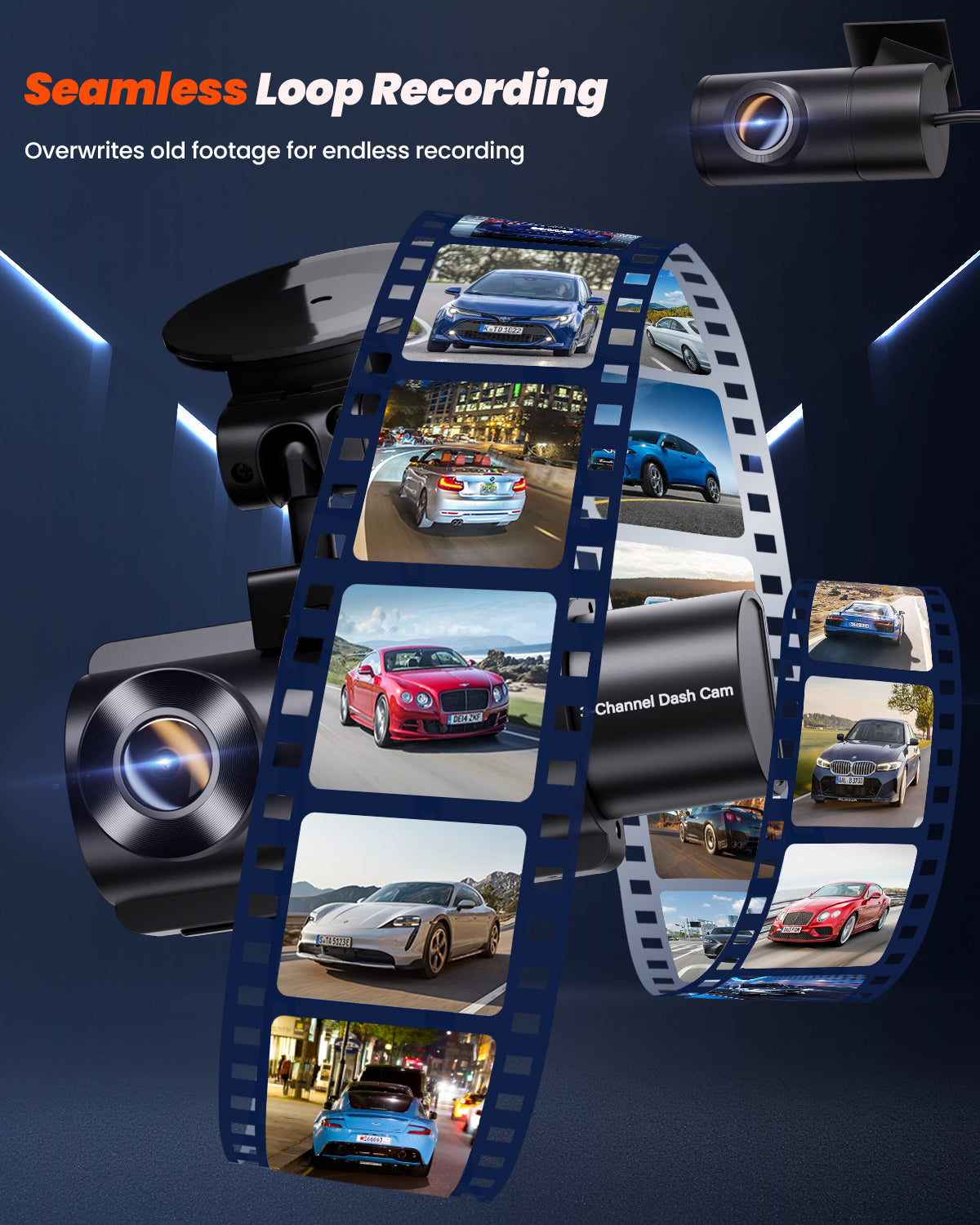 QCONTROL 3 ​​Channel Dash Cam Front and Rear Inside, 4K+1080P+1080P Dash Camera for Cars, 5G WiFi Dashcam with GPS, Car Camera with 3-Inch Screen, IR Night Vision, 24Hr Parking Mode, G-Sensor, 64GB Card