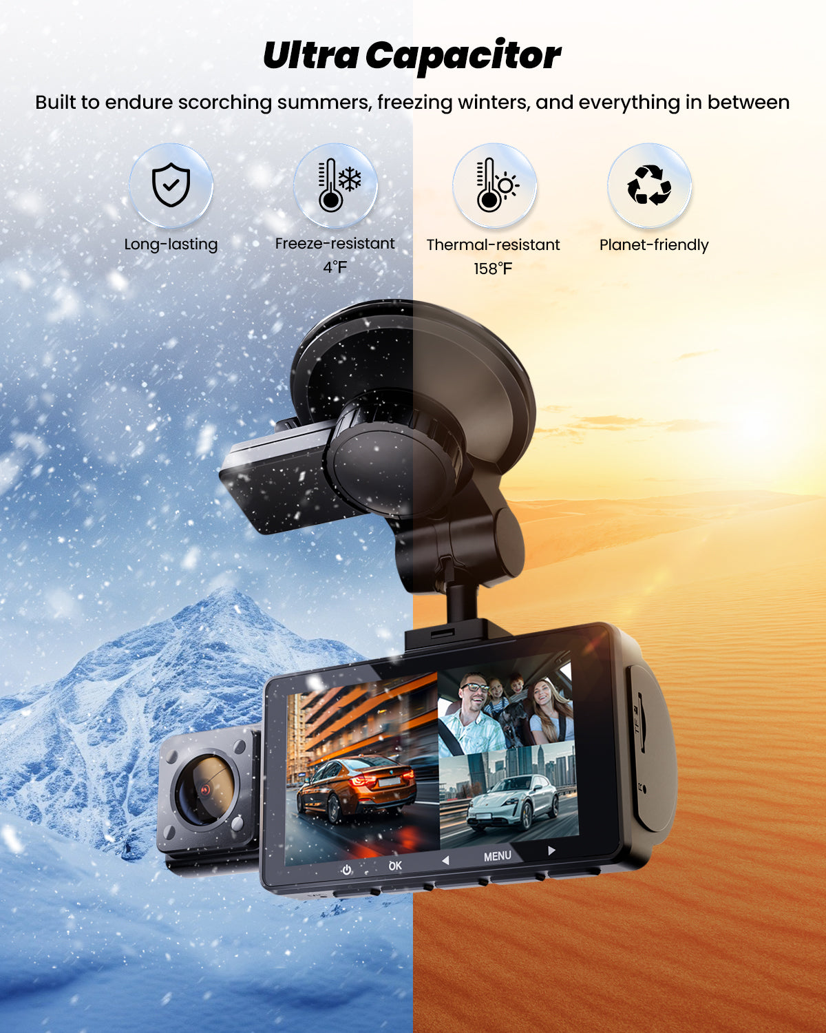 QCONTROL 3 ​​Channel Dash Cam Front and Rear Inside, 4K+1080P+1080P Dash Camera for Cars, 5G WiFi Dashcam with GPS, Car Camera with 3-Inch Screen, IR Night Vision, 24Hr Parking Mode, G-Sensor, 64GB Card