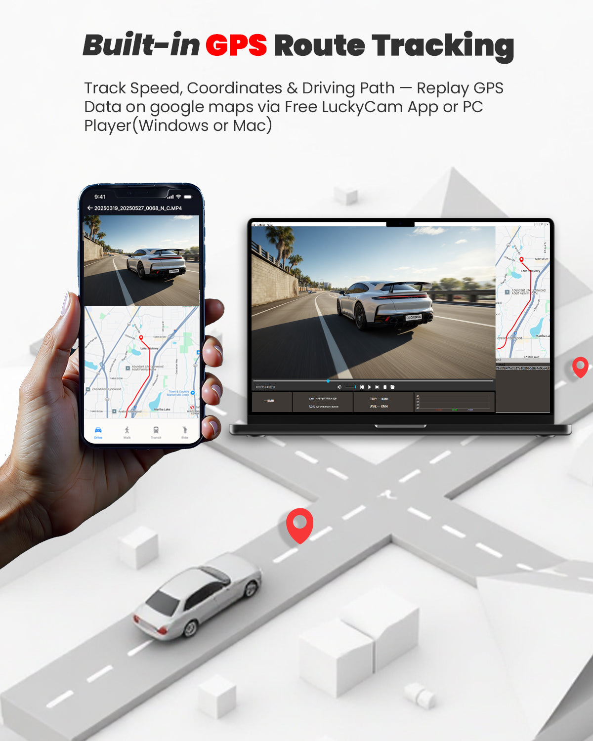 QCONTROL 3 ​​Channel Dash Cam Front and Rear Inside, 4K+1080P+1080P Dash Camera for Cars, 5G WiFi Dashcam with GPS, Car Camera with 3-Inch Screen, IR Night Vision, 24Hr Parking Mode, G-Sensor, 64GB Card